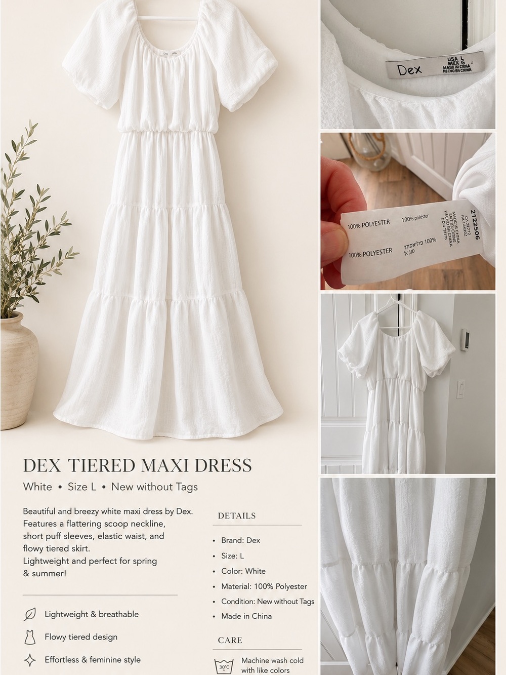 White Tiered Puff-Sleeve Maxi Dress 
Dec